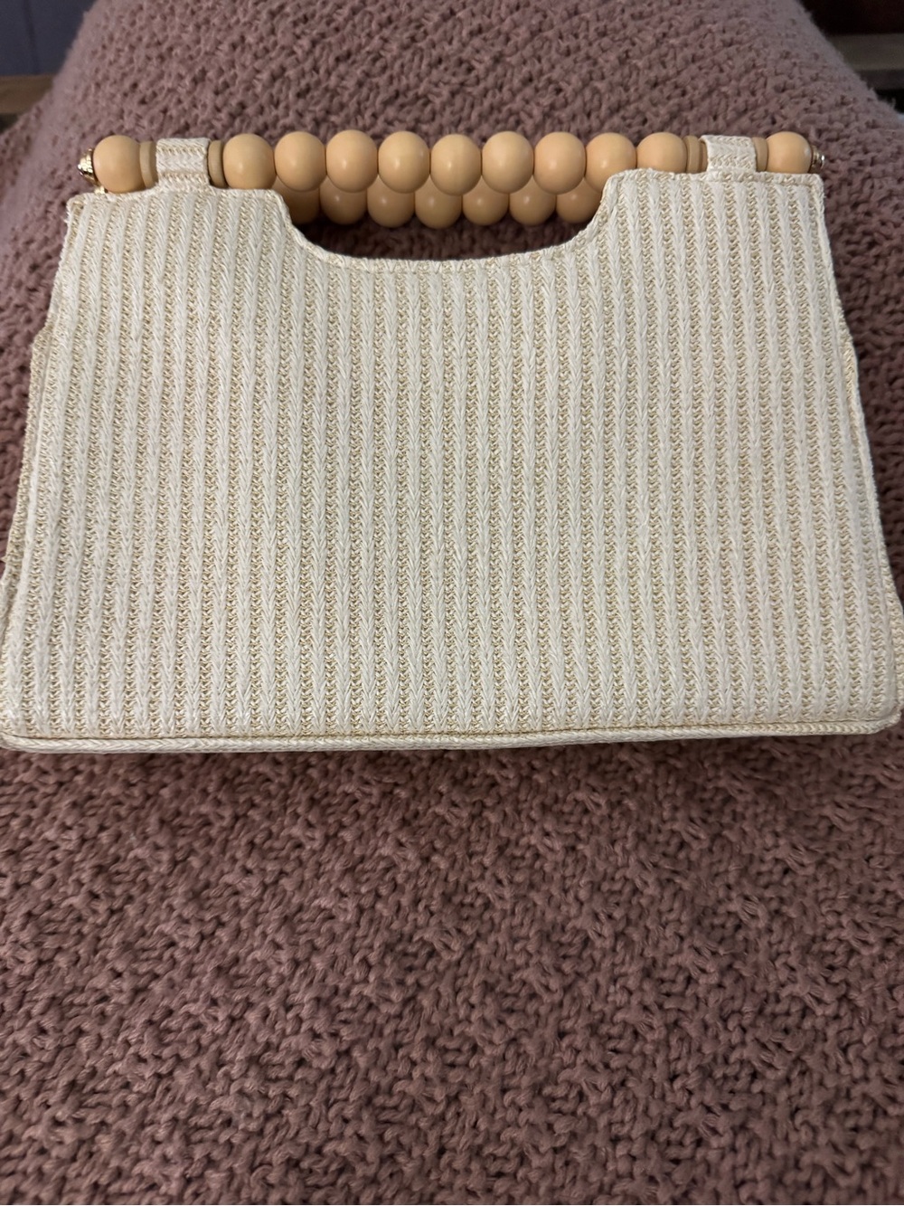 Crochet Lemon Straw Tote with Wooden Bead Handle - Picture 2 of 2